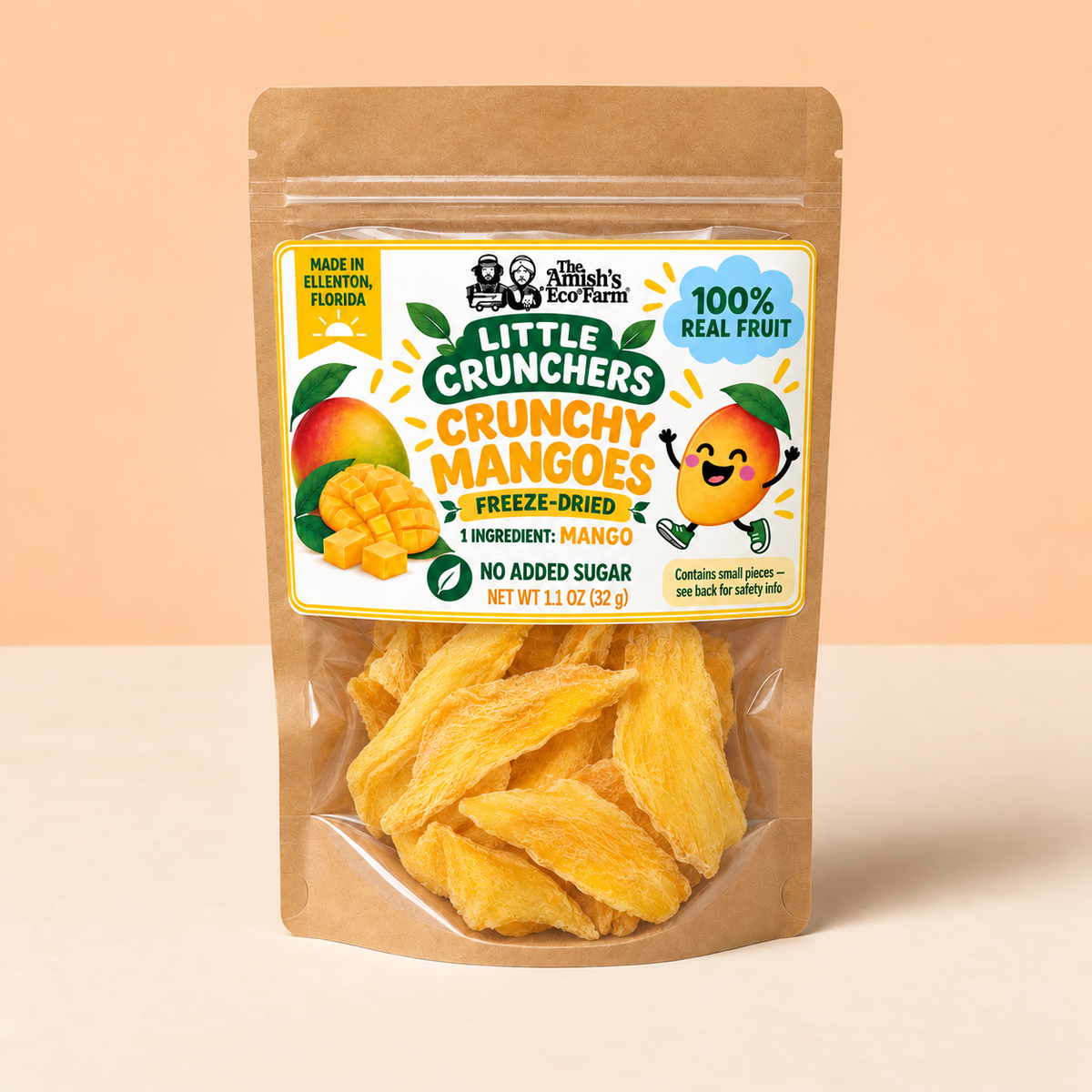 Little Crunchers Crunchy Mangoes - vegan, gluten-free freeze-dried mango fruit snack pouch