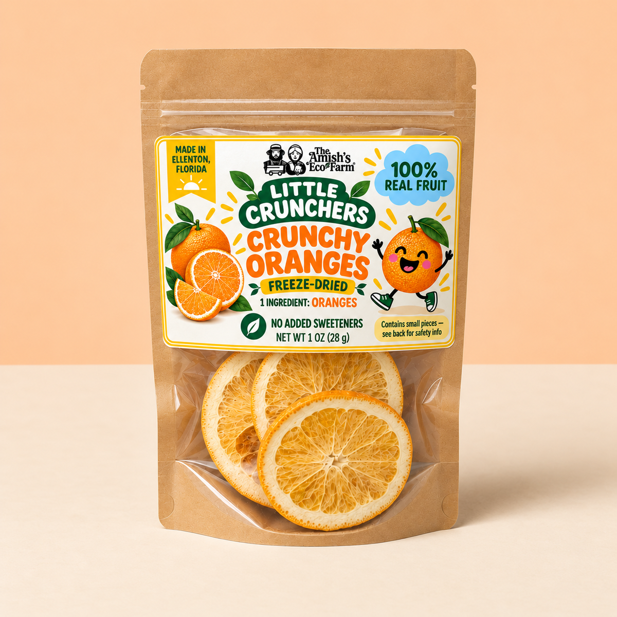 Little Crunchers Crunchy Oranges - vegan, gluten-free freeze-dried orange fruit snack pouch