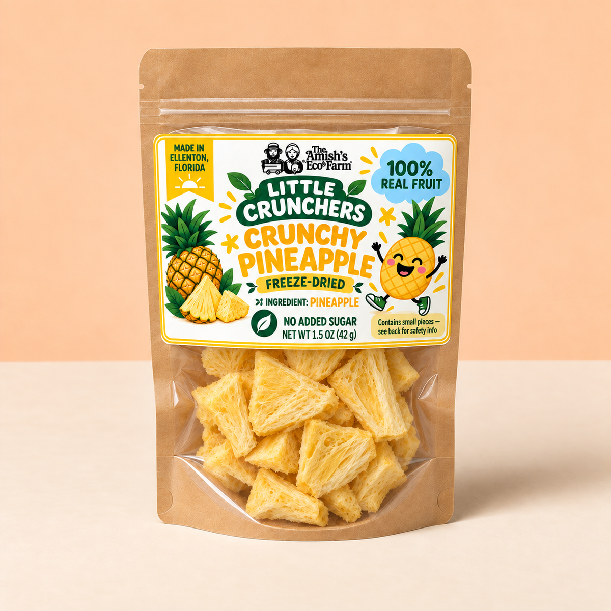 Little Crunchers Crunchy Pineapple - vegan, gluten-free freeze-dried pineapple fruit snack pouch
