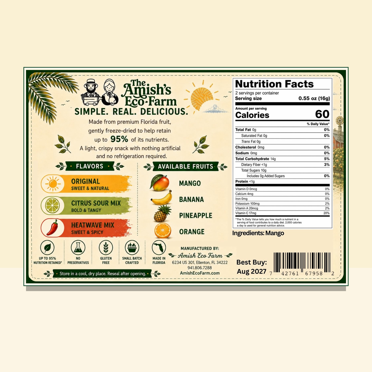 Freeze Dried Mango Chunks - 1.15 oz Bag
